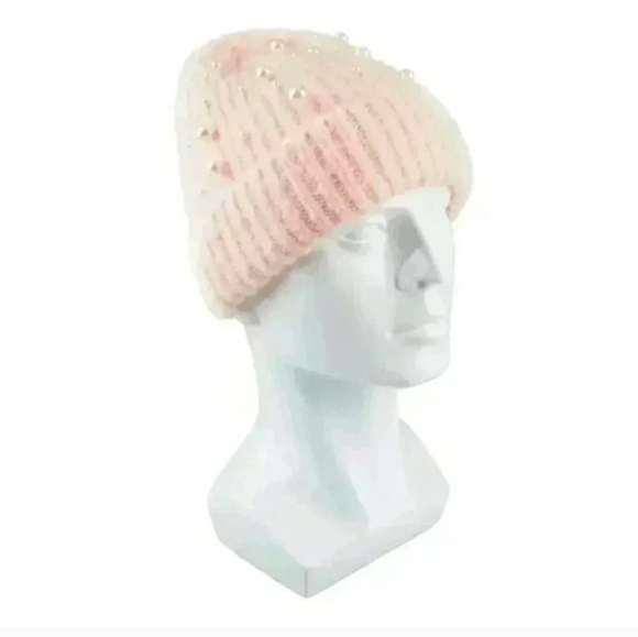 Jessica Simpson-Elegant Pink Beanie with Pearl Accents - Picture 2 of 5